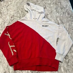 Justice Sport red and white hooded sweatshirt size medium gold glitter girls
